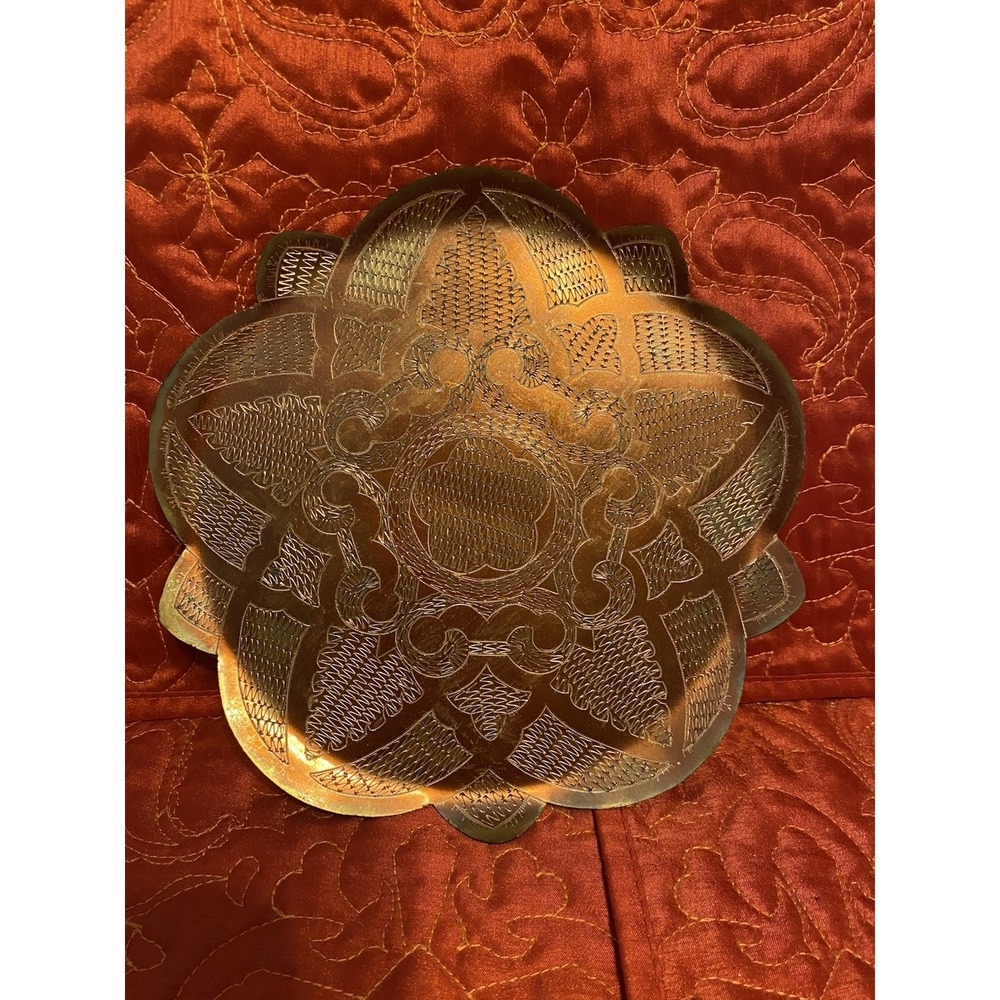 Vintage Albanie Hand Etched Copper tray/wall hanging 7.5" Signed and Numbered